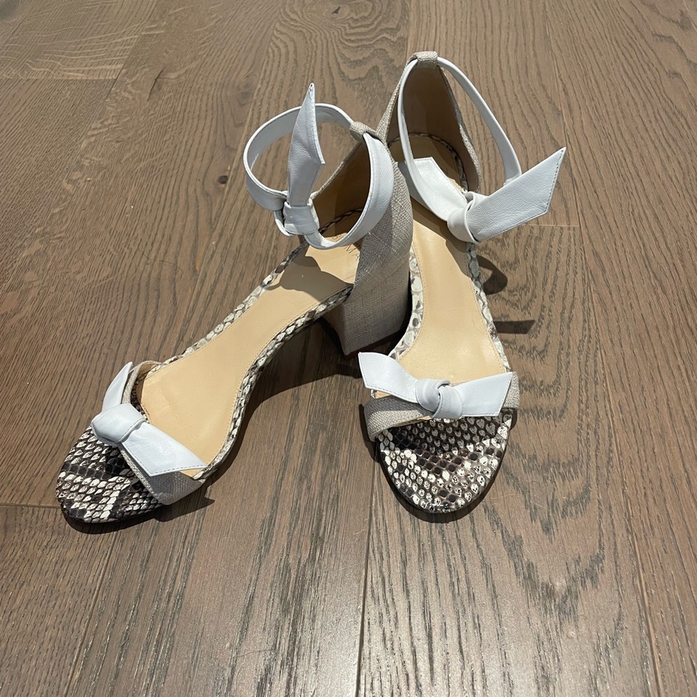 Alexandre Birman White and Gray Sandals with Snakeskin Print